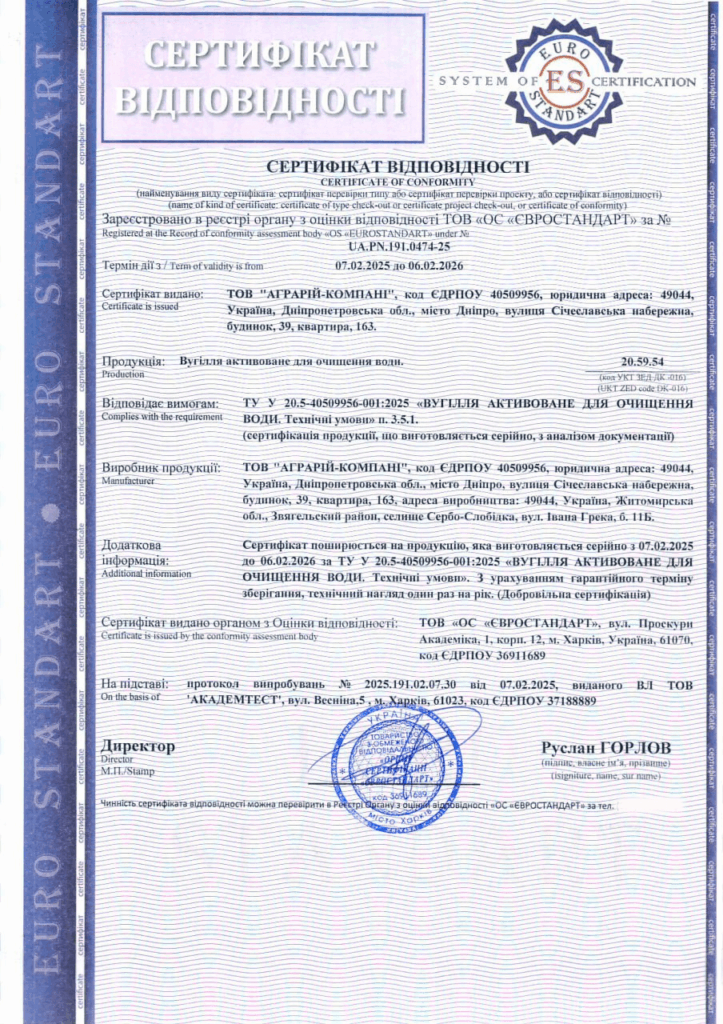 Сертификация активированного угля для очистки воды