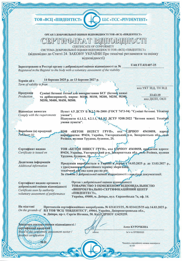 Сертификация бетонных смесей: пример реализуемого проекта