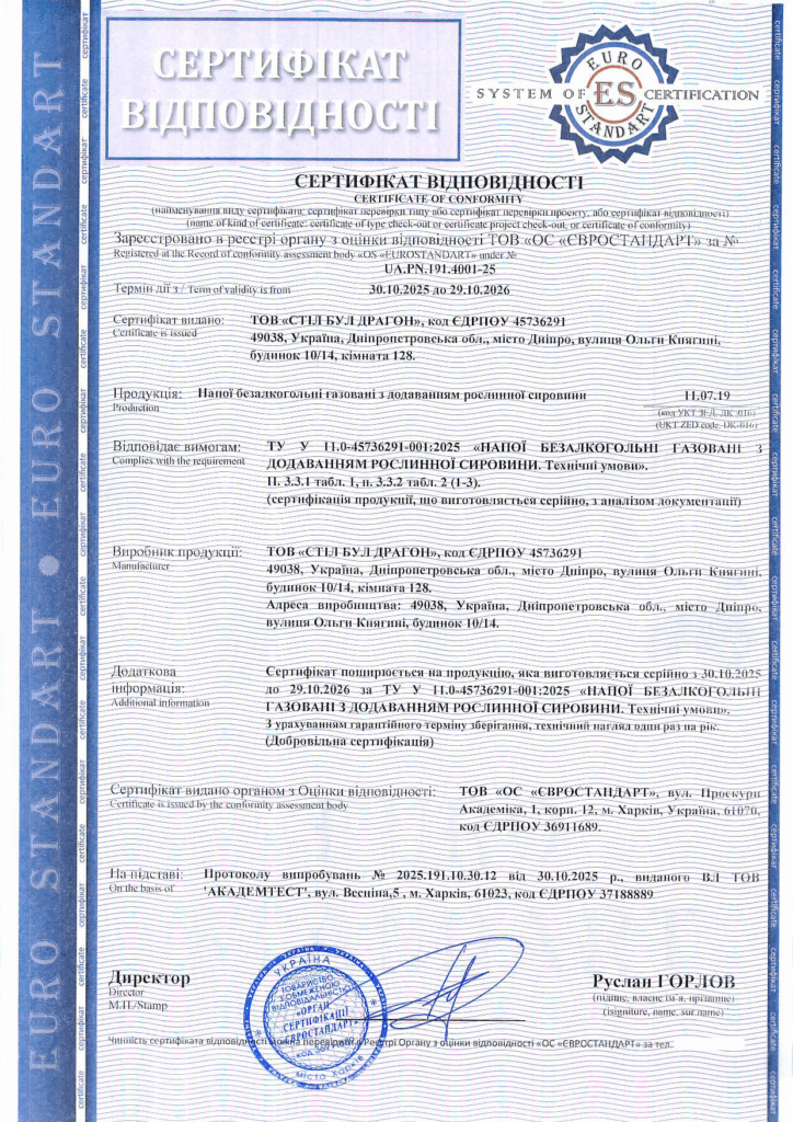 Сертификация безалкогольных газированных напитков с добавлением растительного сырья
